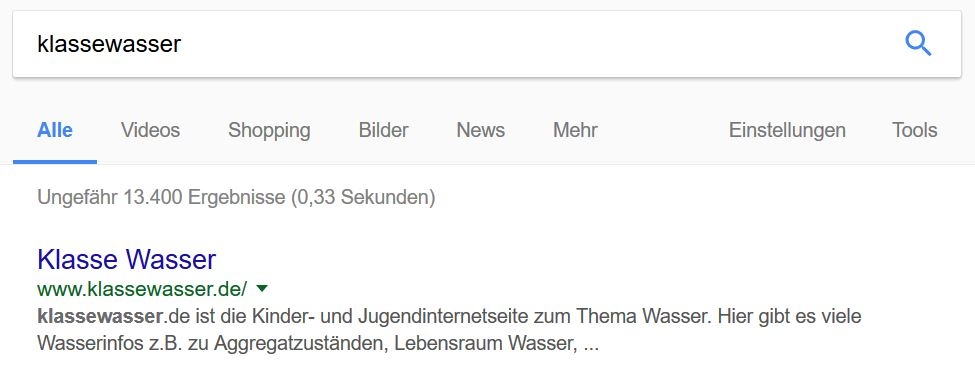 Meta-Title und Meta-Description von klassewasser.de bei der Google-Suche