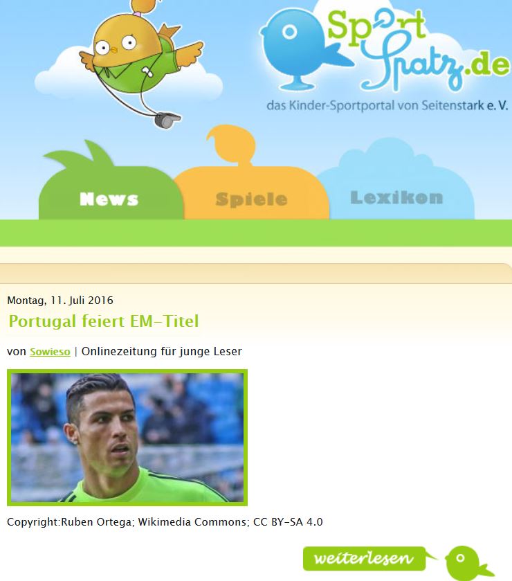 Der Sportspatz bindet per Feed Inhalte von sowieso.de ein / Screenshot sportspatz.de