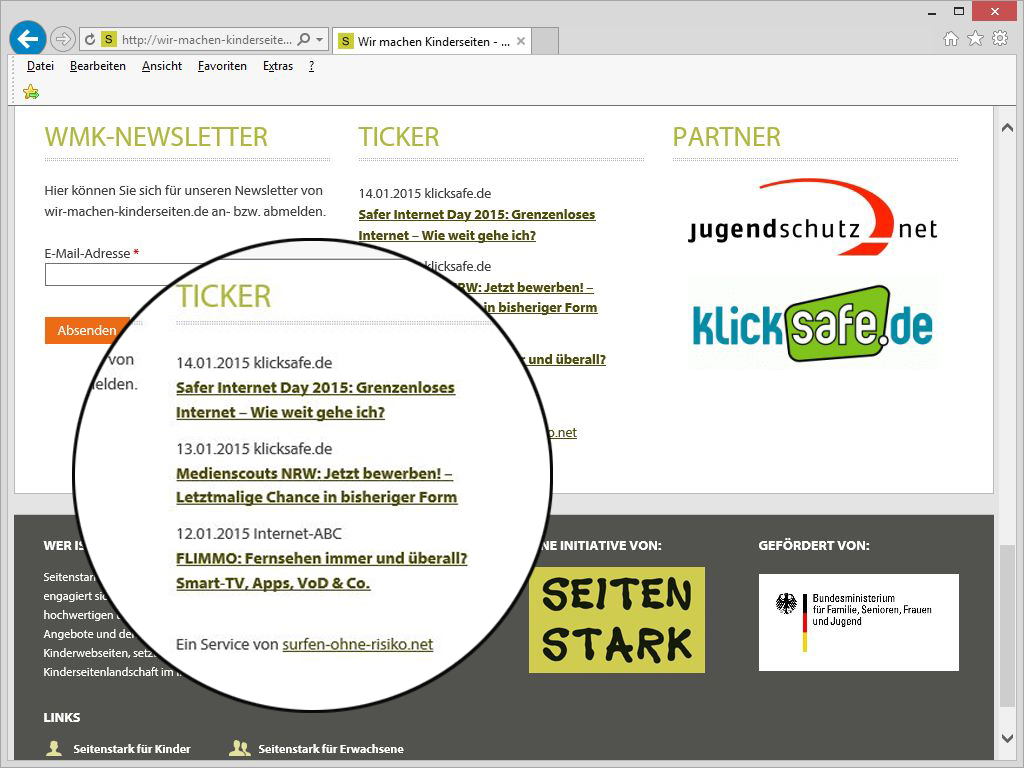 Ticker-Einbindung auf wir-machen-kinderseiten.de