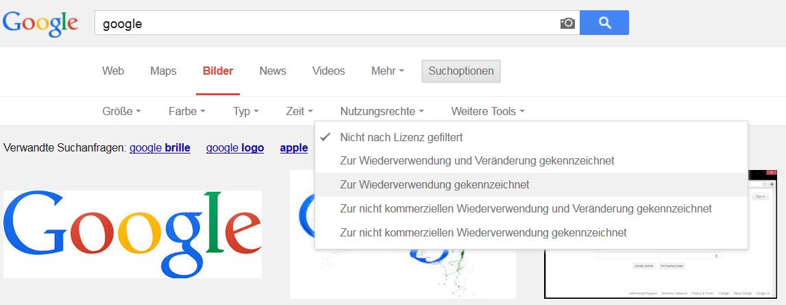 Bildersuche mit Google, Bild: Google und das Google-Logo sind eingetragene Marken von Google Inc., Verwendung mit Genehmigung.