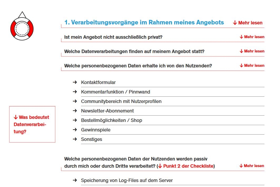 Beispiel der Checkliste der Broschüre "Kinderseiten und DSGVO: Das geht du" von der FSM