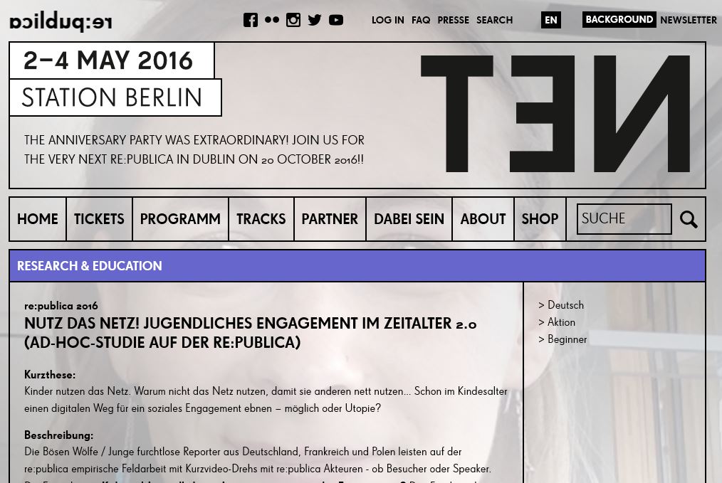 Bösen Wölfe im Programm der re:publica 2016, Screenshot https://re-publica.de/16/session/nutz-netz-jugendliches-engagement-im-zeitalter-20-ad-hoc-studie-auf-republica