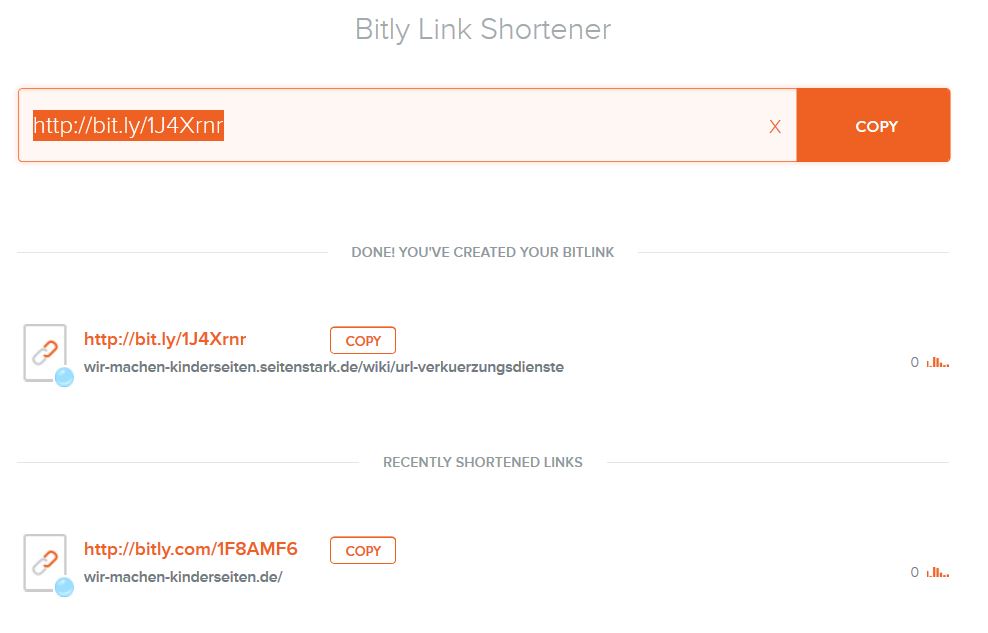 Wir-machen-kinderseiten.de und diese Unterseite als verkürzte Adressen von Bit.ly