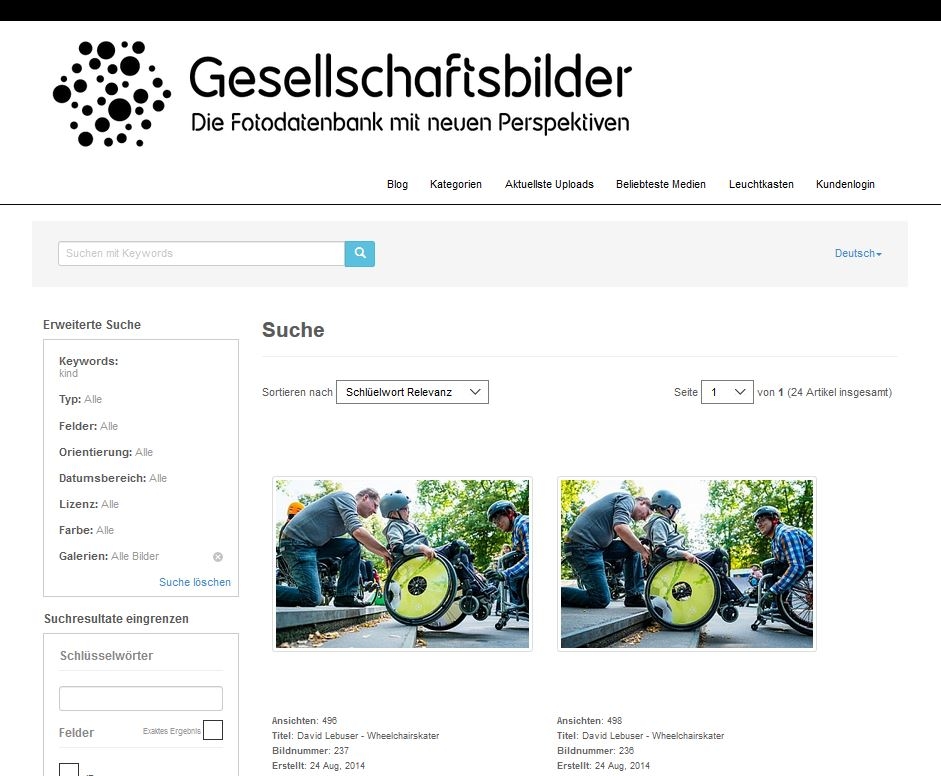 Screenshot Gesellschaftsbilder.de für das Keyword "Kind"