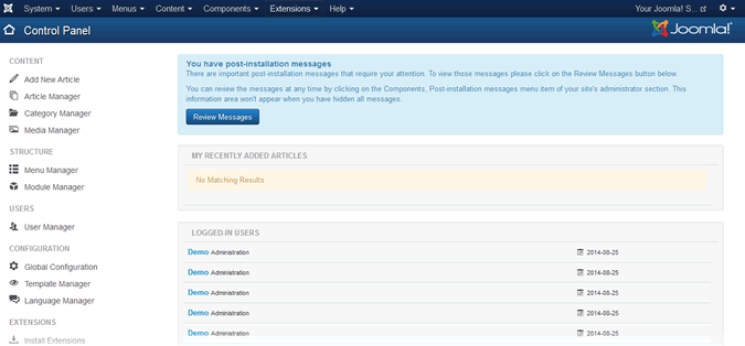  Backend vom CMS Joomla - Demoversion