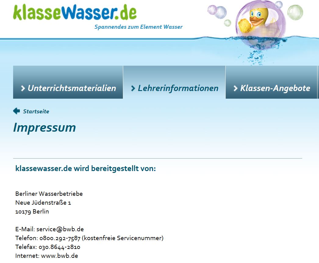 Impressum klassewasser.de