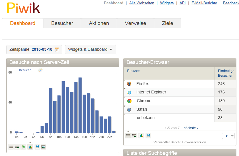 Screenshot: Beispiel für Piwik Dashboards