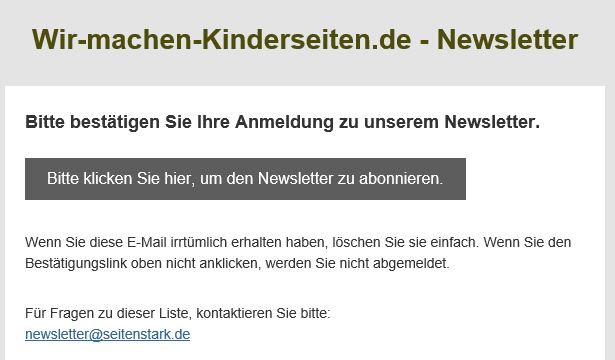 E-Mail zur Bestätigung des Newsletters