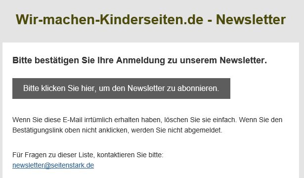 E-Mail zur Bestätigung des Newsletters